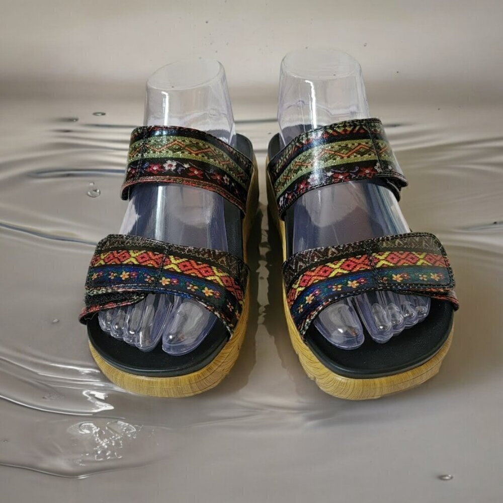 Alegria by PG Lite Boho Glitter Floral Slide Platform Sandals 36